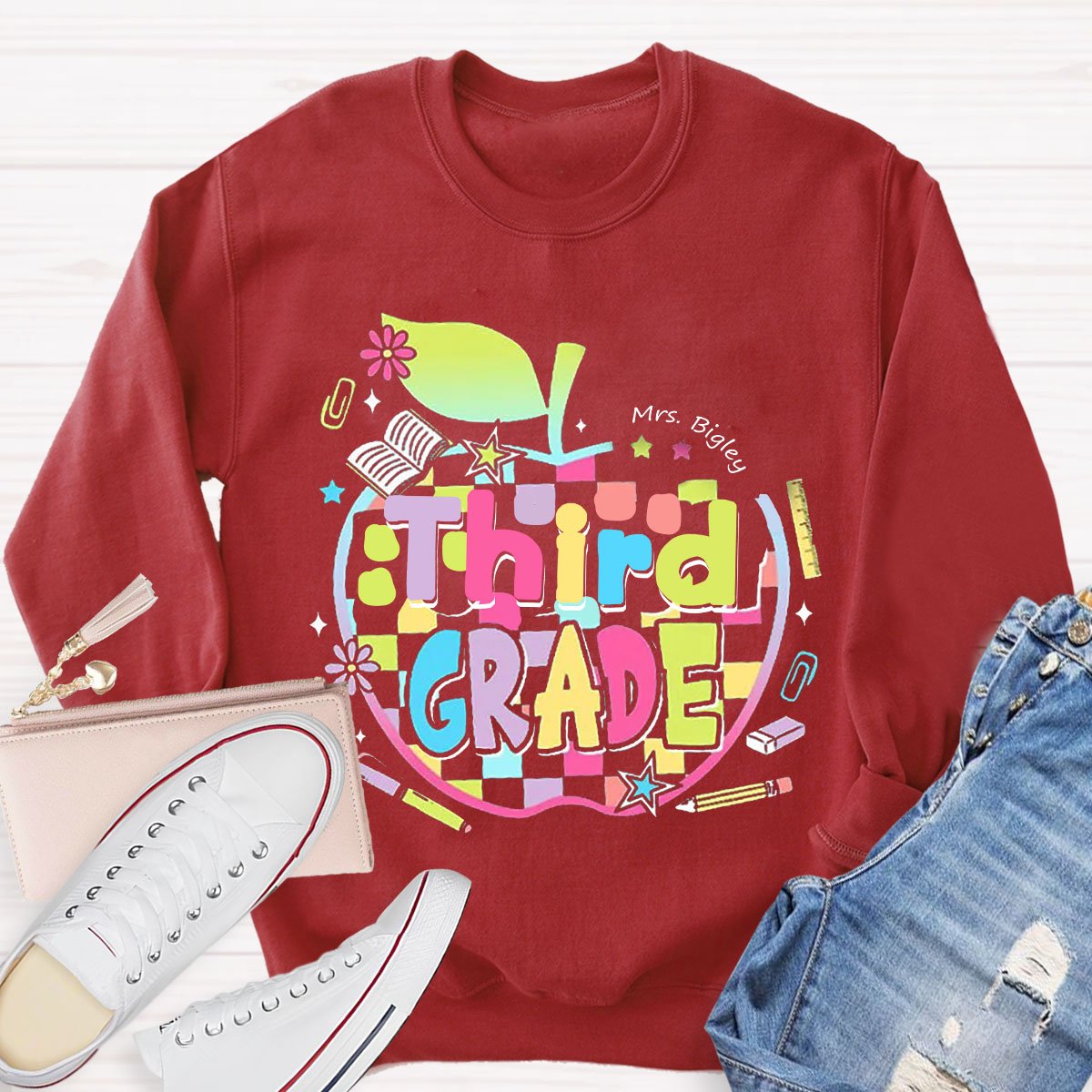 Personalized Grade And Name Apple Sweatshirt