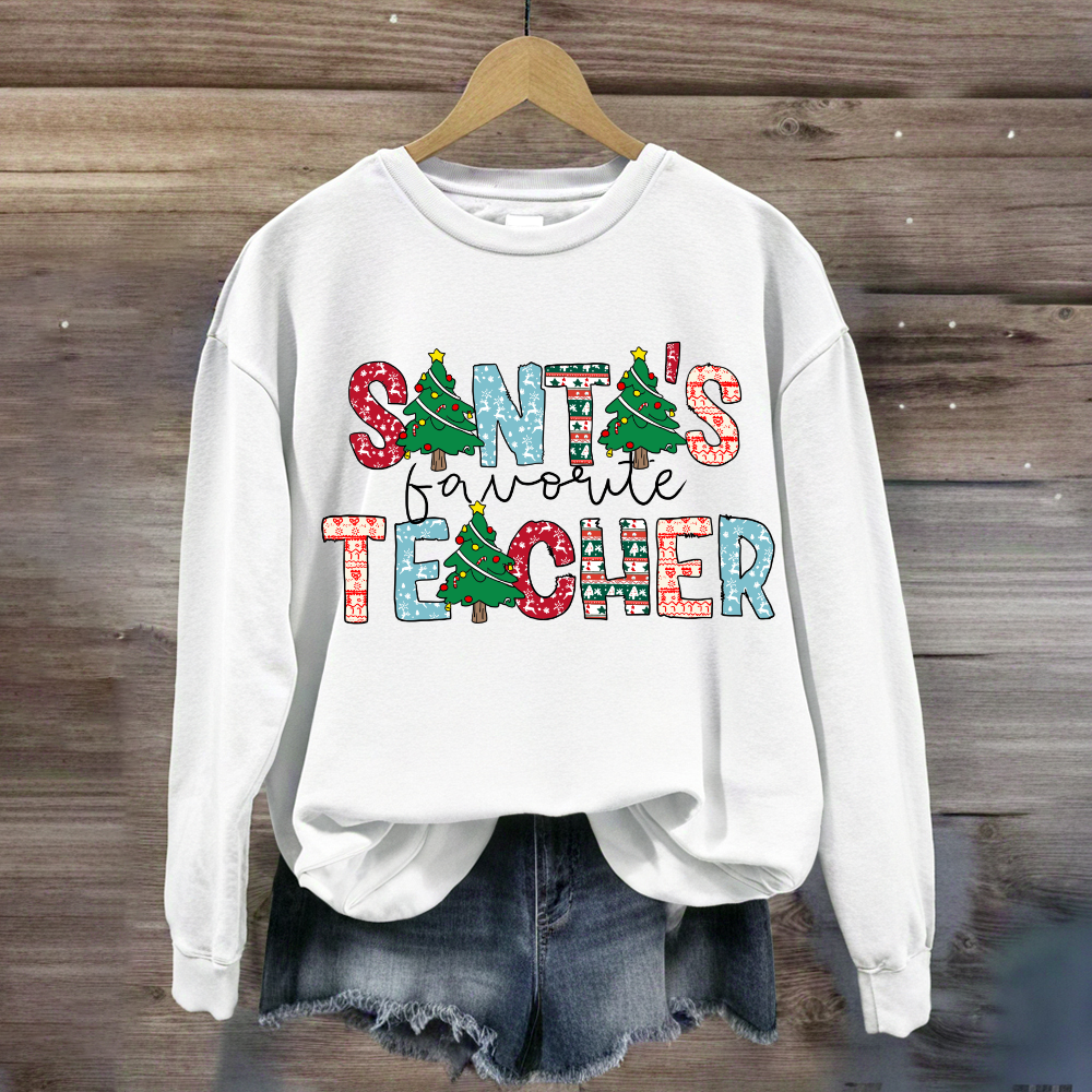 Santa's Favorite Teacher Christmas Tree Sweatshirt