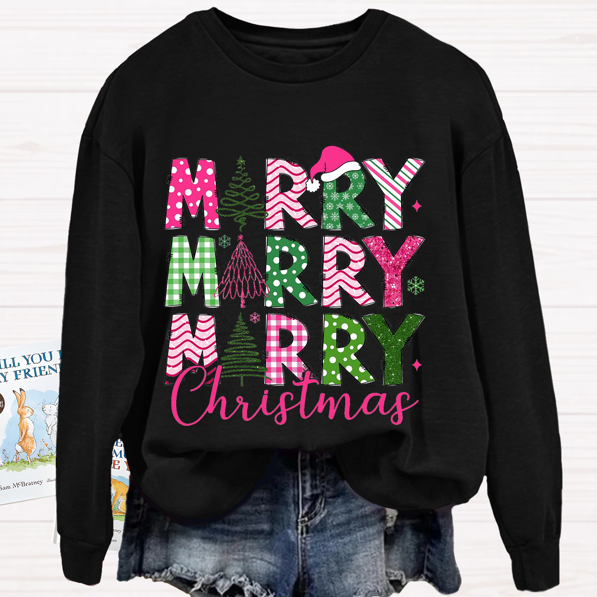 Merry Christmas Tree Geometric Pattern Design Sweatshirt