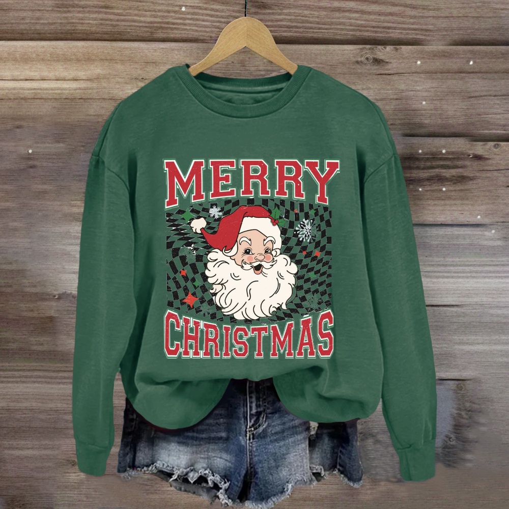 Merry Christmas Plaid Print Santa Sweatshirt