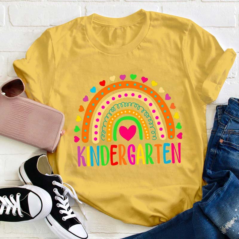 Personalized Colorful Heart Rainbow Teacher T-Shirt