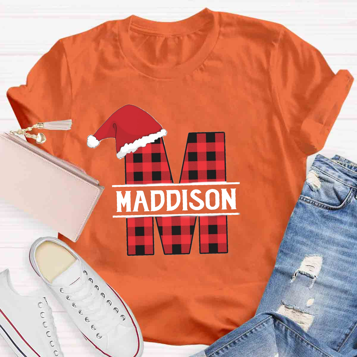 Personalized Name Plaid Christmas Name T-Shirt