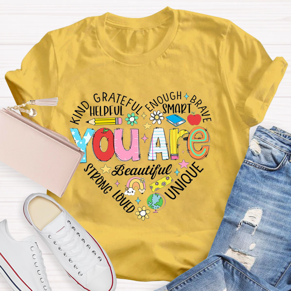 You Are Beautiful Text Letters T-Shirt