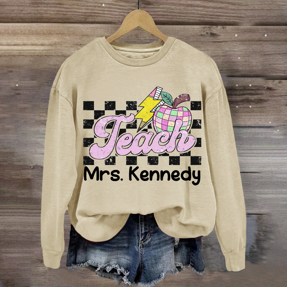 Personalized Teacher Name Retro Checkered Teacher Sweatshirt