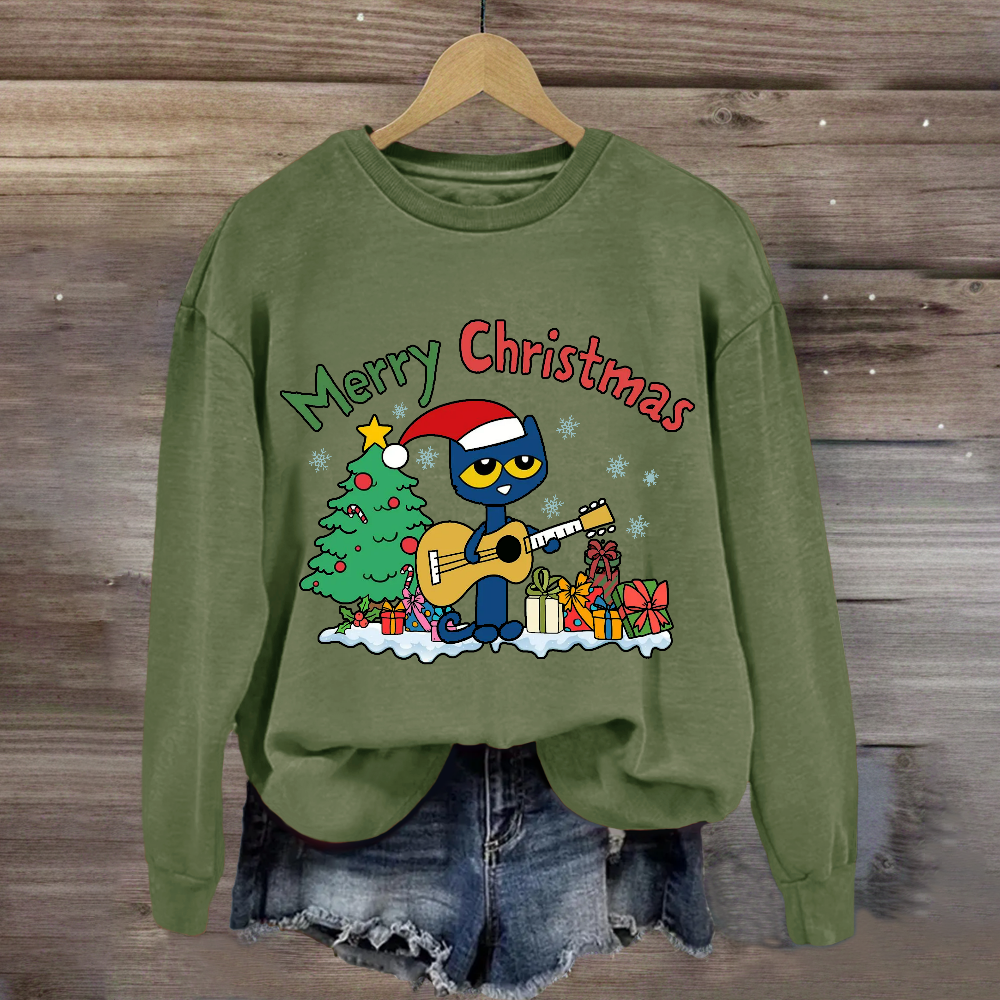 Merry Christmas Pete Groovy Cat Sweatshirt