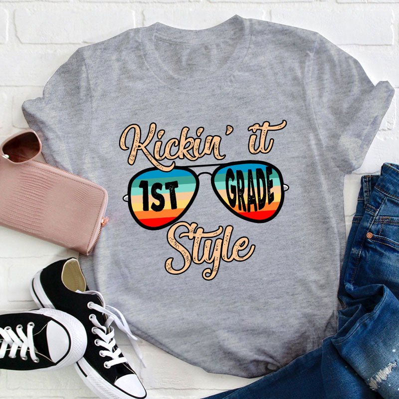 Personalized Grade Kicking It Style Teacher T-Shirt