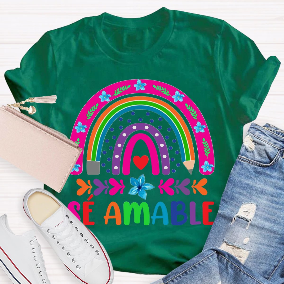 Sé Amable Rainbow Bilingual Teacher Shirt