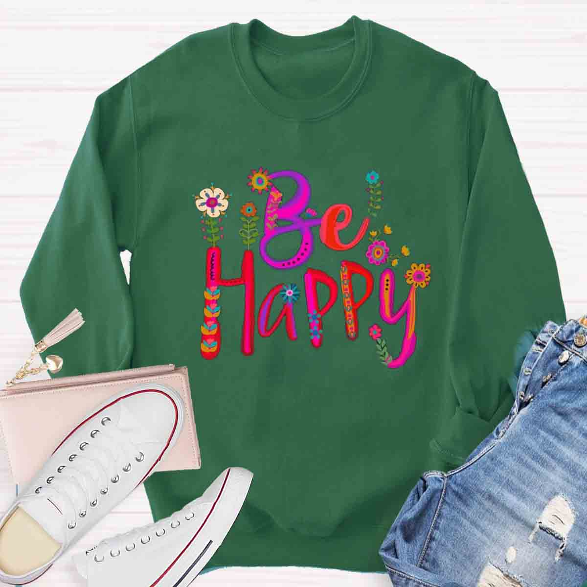 Be Happy Art Floral Sweatshirt