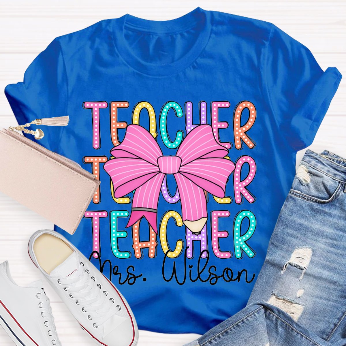 Personalized Name Teacher Bow Shirt