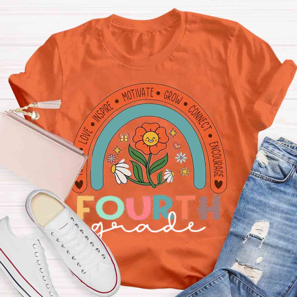 Personalized Grade Colorful Flowers Rainbow  T-Shirt