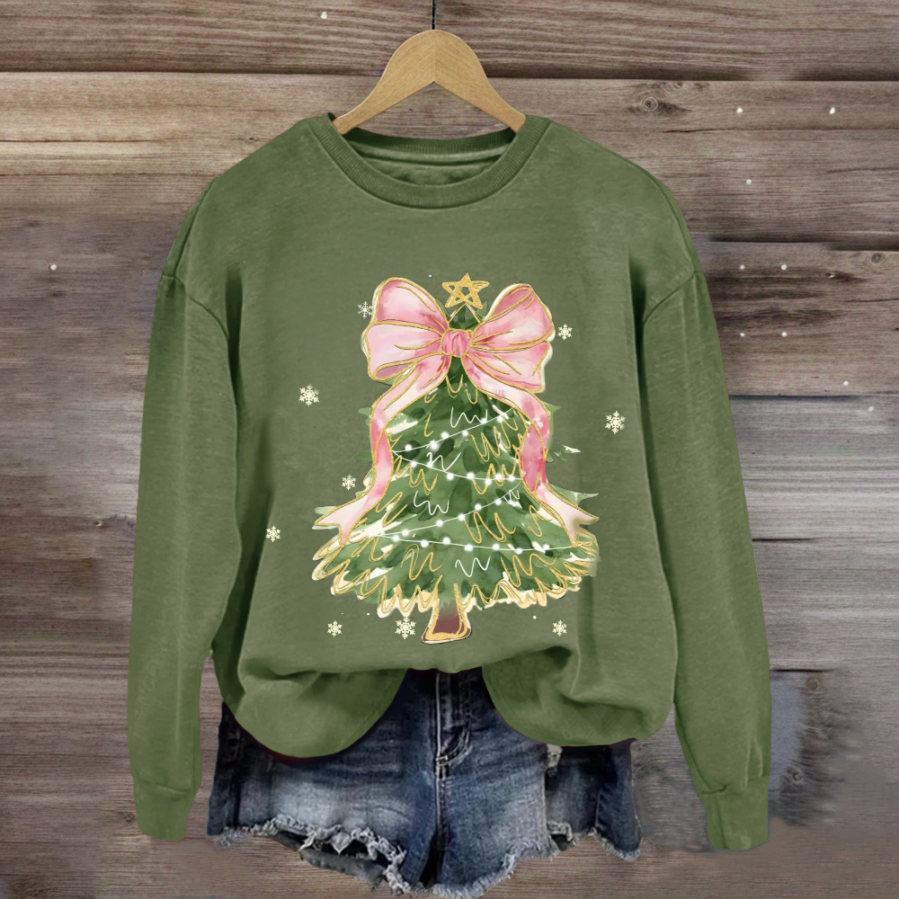 Christmas Tree With Pink Bow Sweatshirt