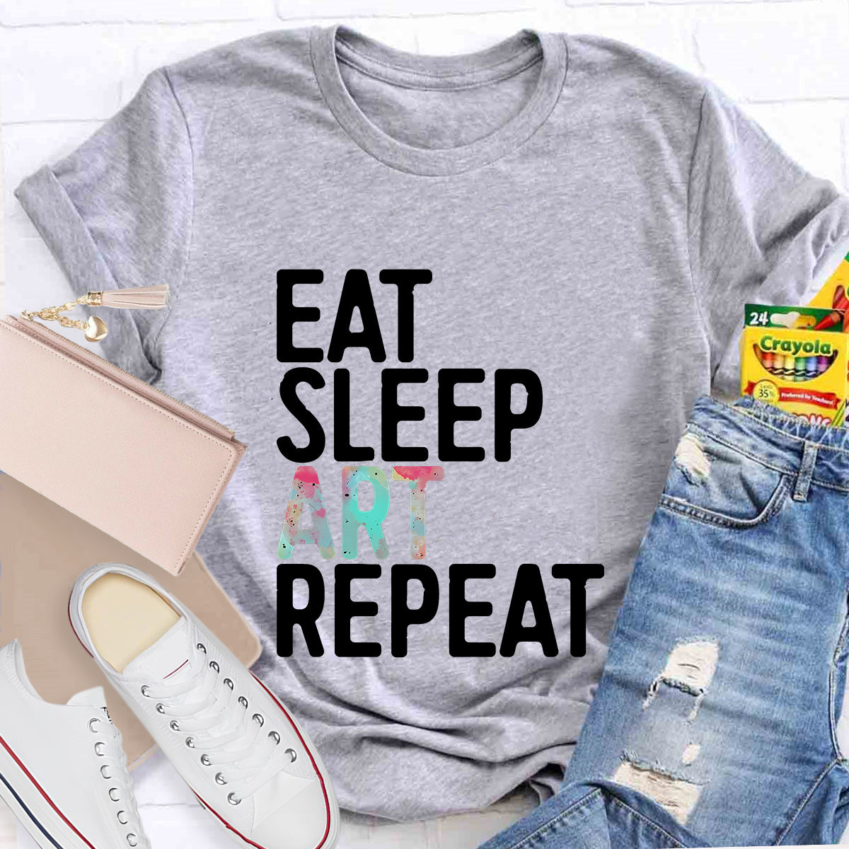 Eat Sleep Art Repeat  Teacher T-Shirt