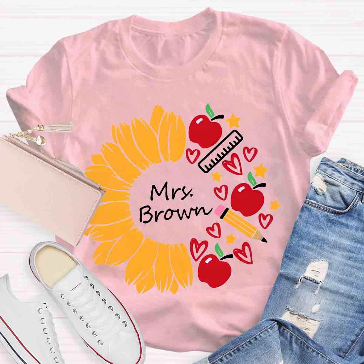 Personalized Name Sunflower Teacher Life T-Shirt