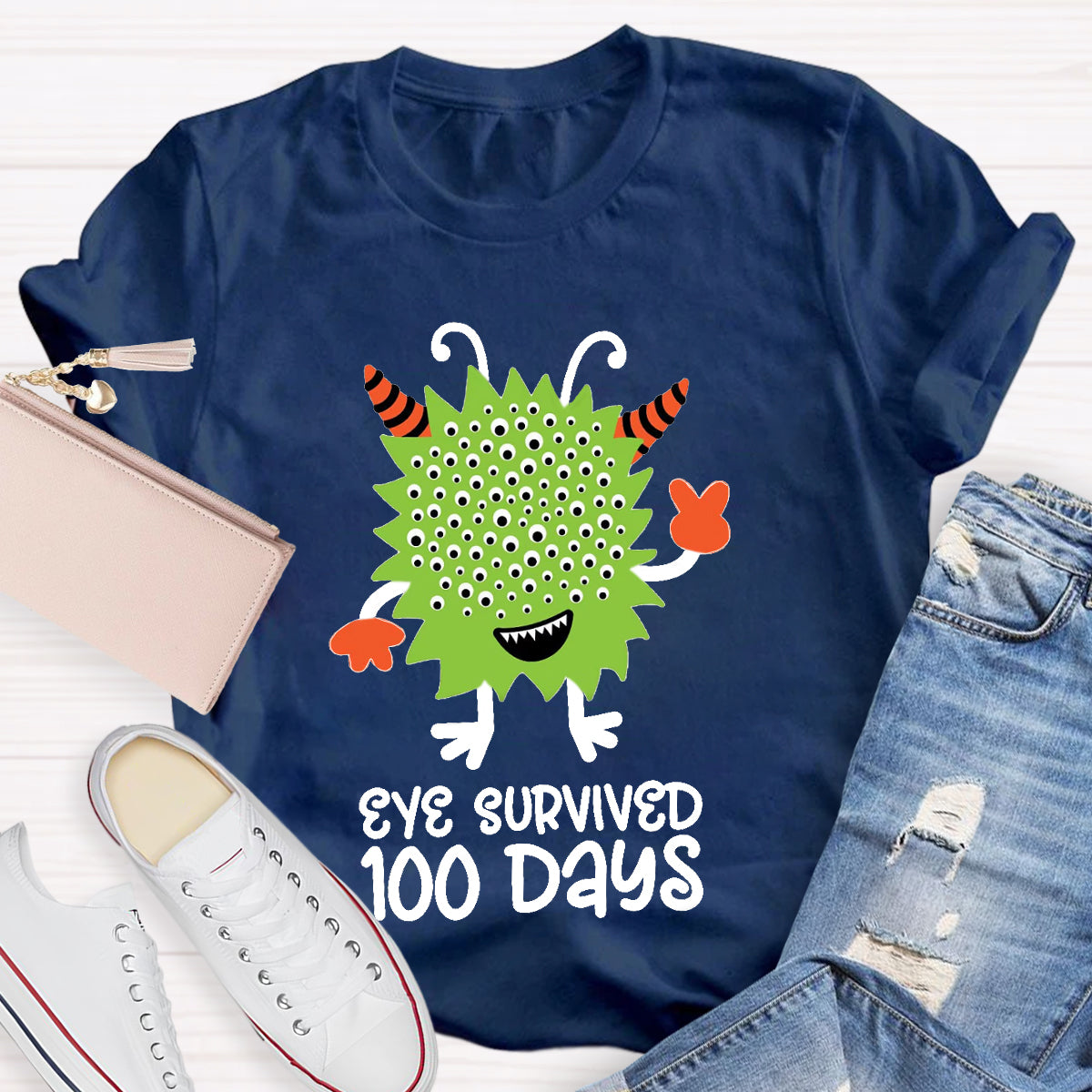 Eye Survived 100 Days Teacher T-Shirt