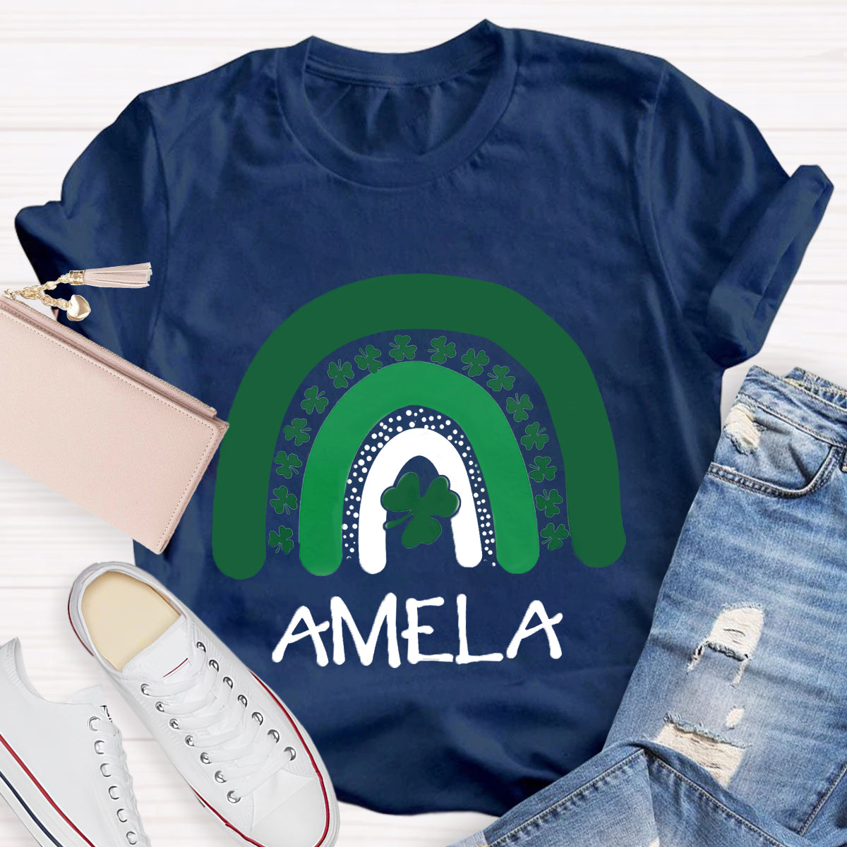 Personalized Name Green Rainbow St Patrick's Day T-Shirt