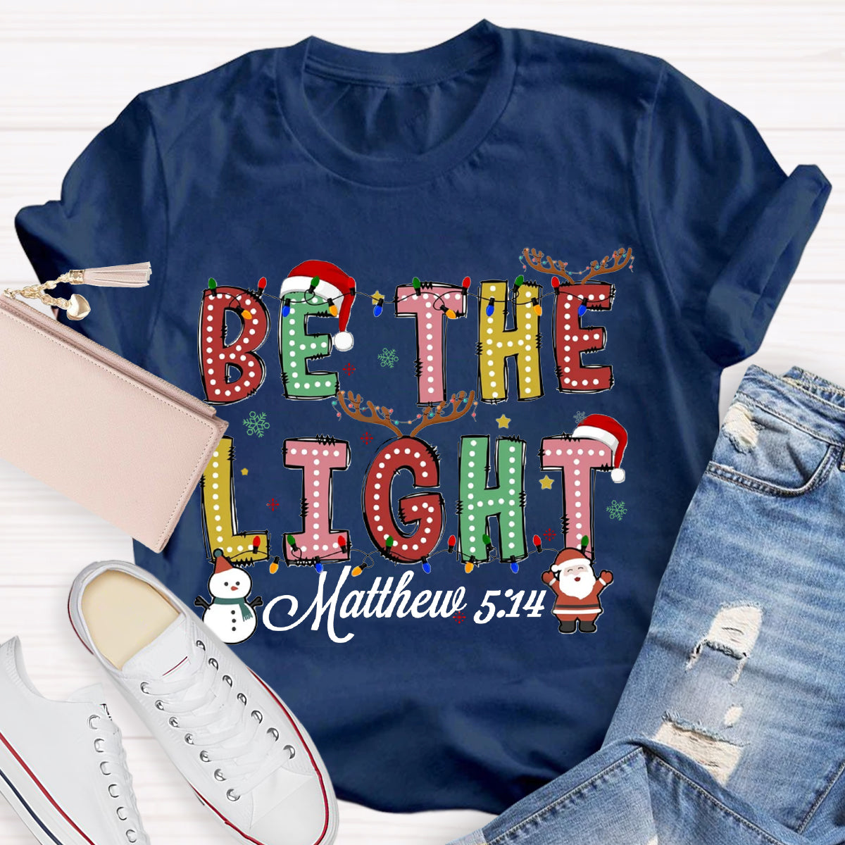 Christmas Light Be The Light Teacher T-Shirt