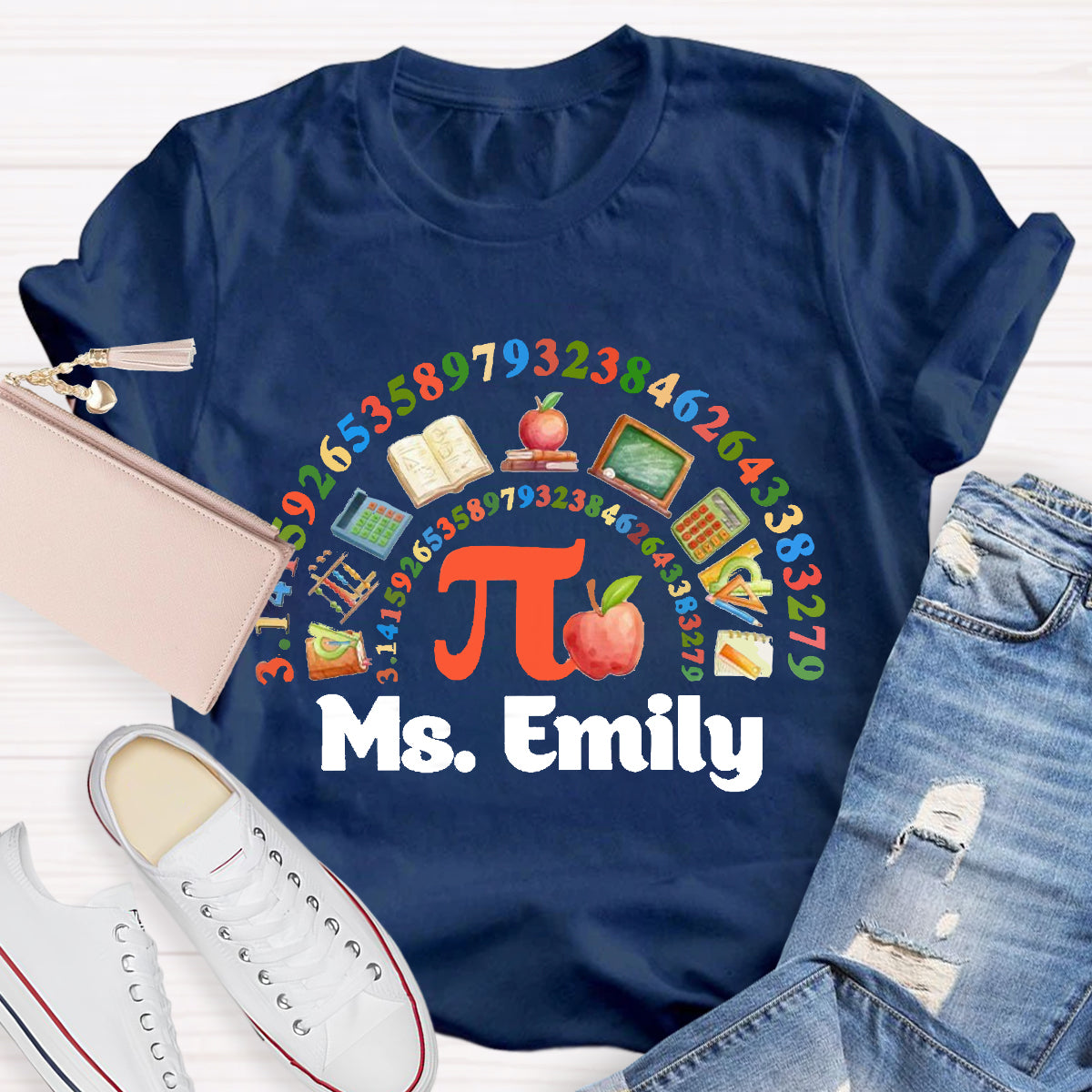 Personalized Math Teacher Name Happy Pi Day T-Shirt