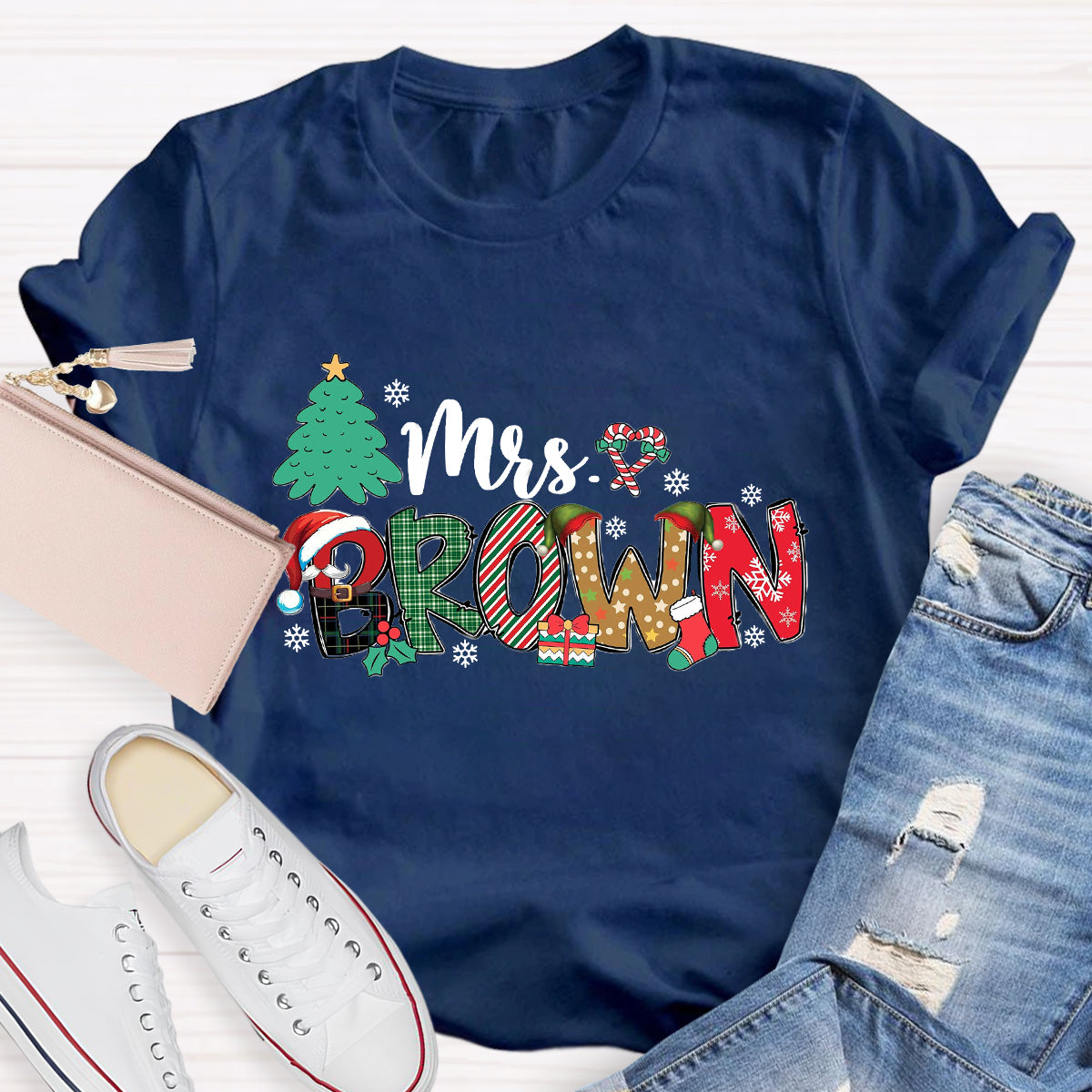 Personalized Name Christmas Tree Teacher T-Shirt