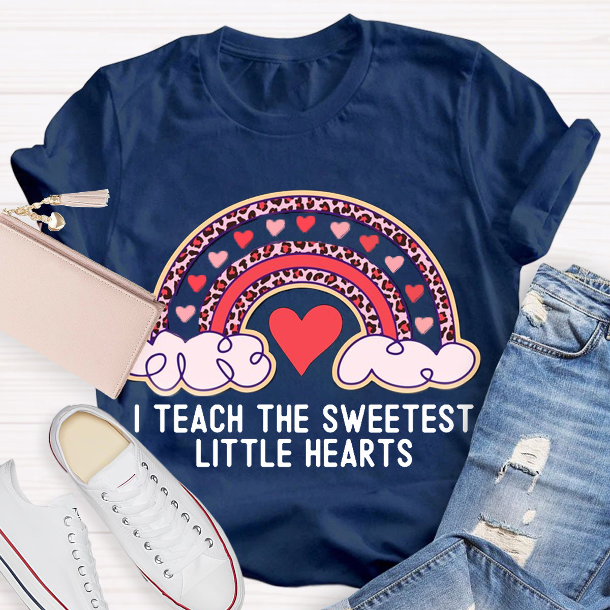 I Teach The Sweetest Little Hearts Rainbow Teacher Valentines Day T-Shirt