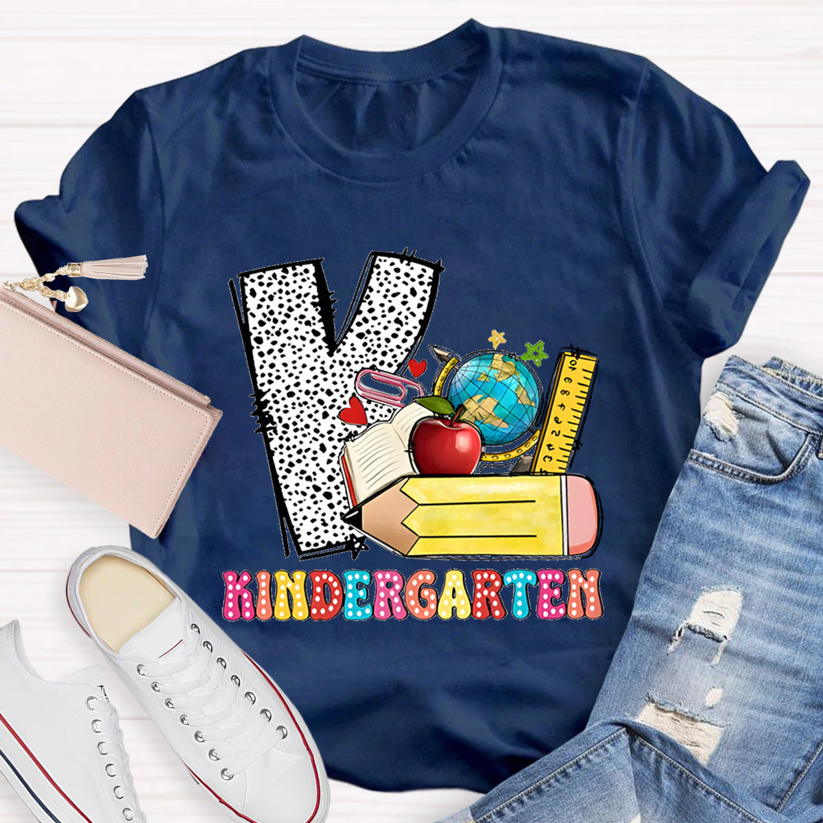 Personalized Grade Polka Dot Letter Print Teacher T-Shirt