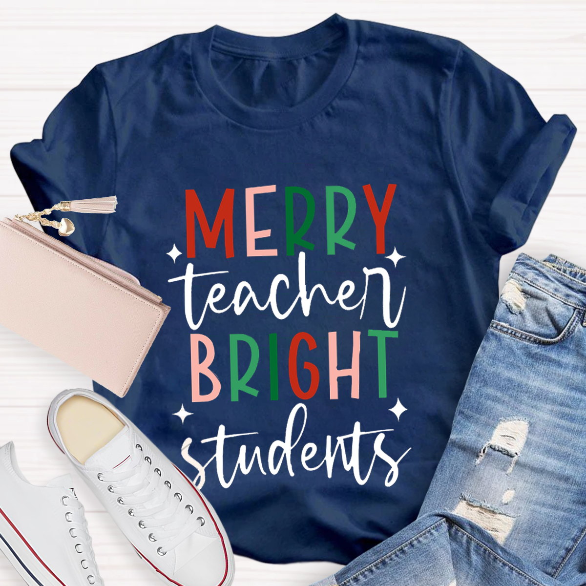 Merry Teacher Bright Students Christmas Teacher T-Shirt