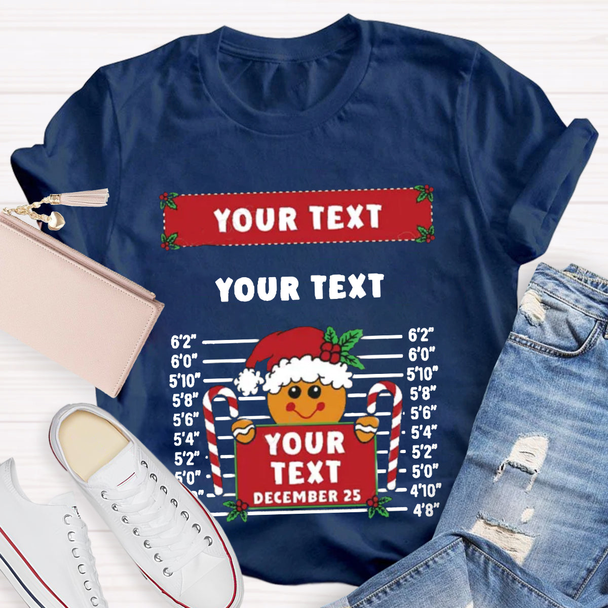 Personalized Text Funny Gingerbread Inmate Christmas Teacher T-Shirt