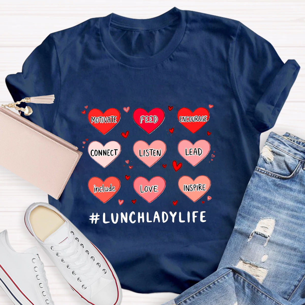 Lunch lady Life Heart Teacher T-Shirt