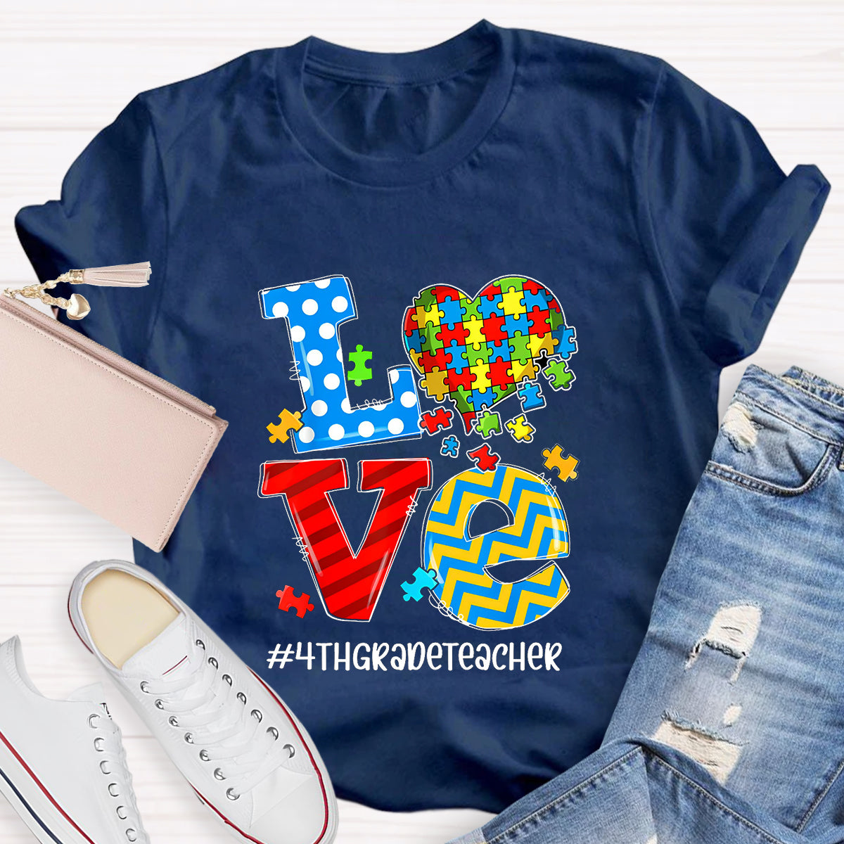 Personalized Grade Teacher Love Students With Heart T-Shirt