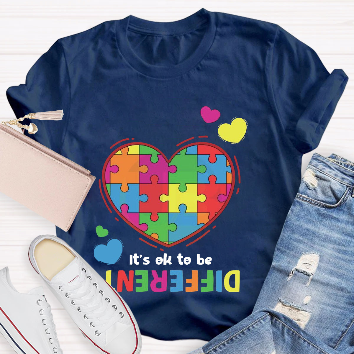 It's Ok To Be Different Colorful Heart T-Shirt