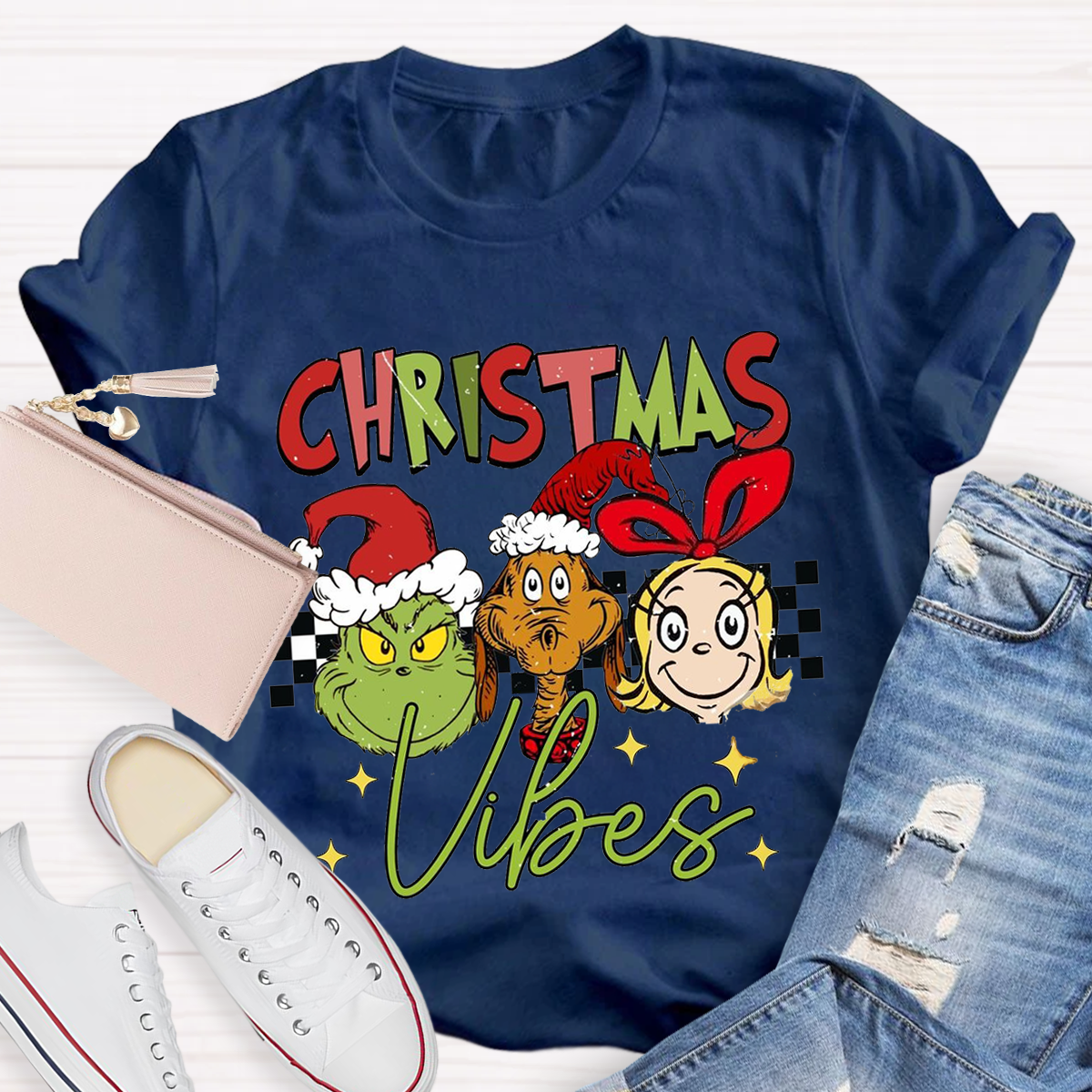 Christmas Vibes Cute Teacher T-Shirt