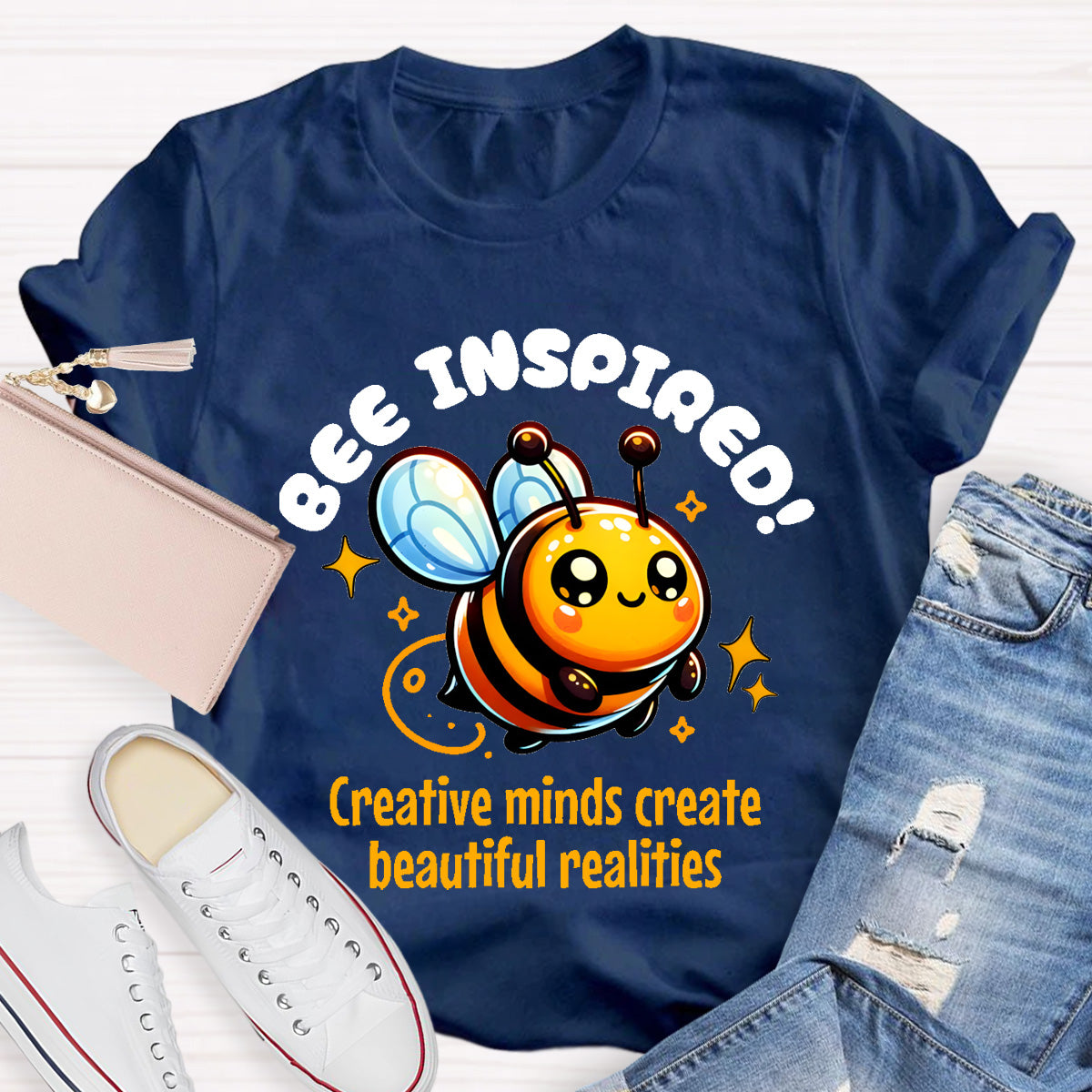 Bee Inspired Creative Minds Create Beautiful Realities Teacher T-Shirt