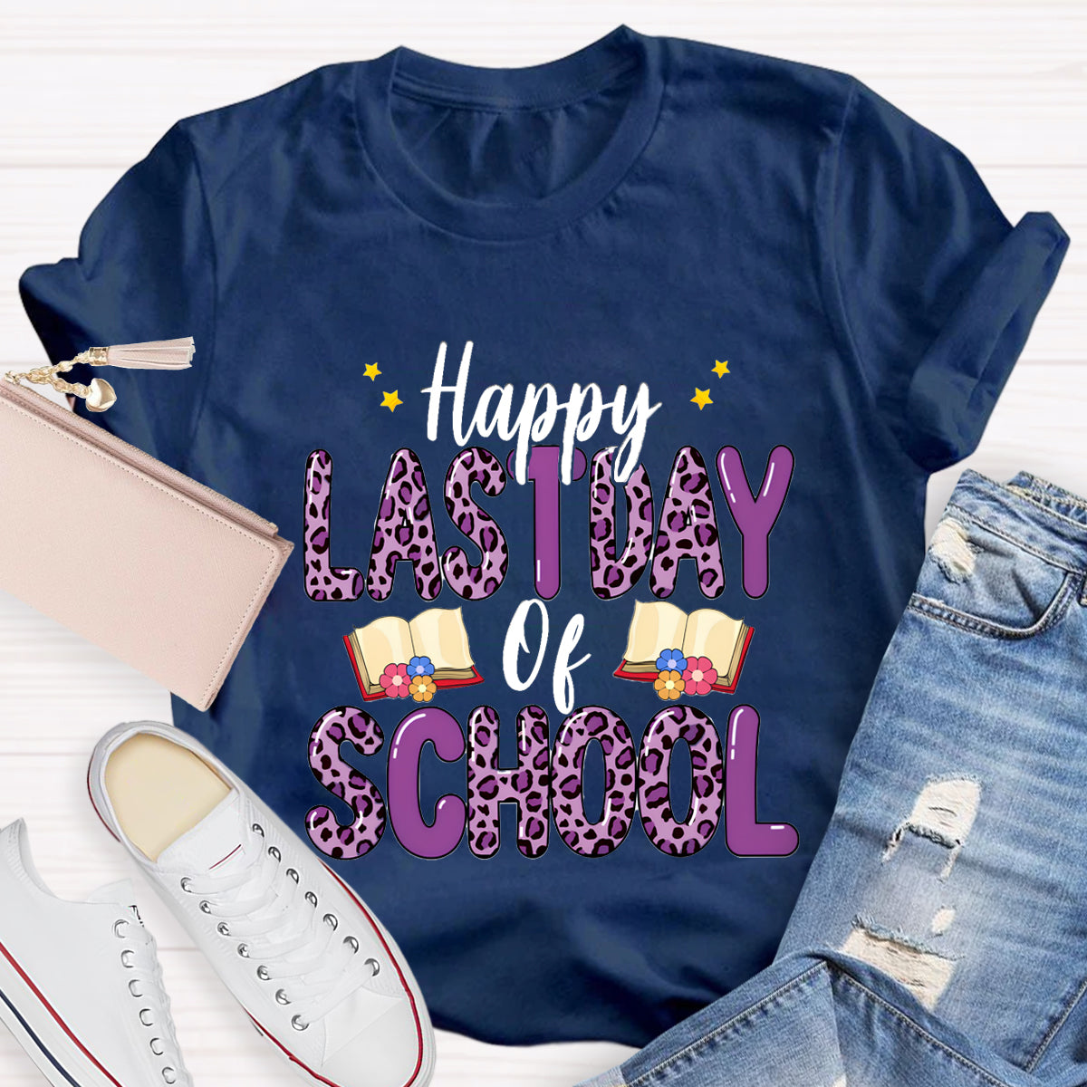 Happy Last Day Of School Purple Printed T-Shirt