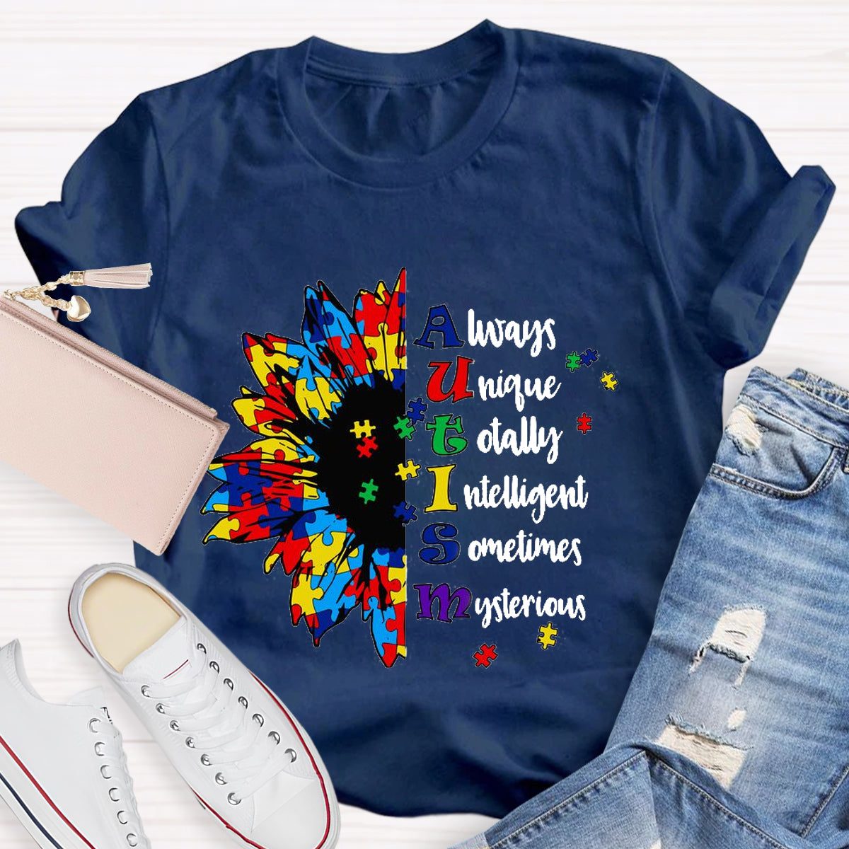 Always Unique Totally Intelligent Sometimes Mysterious Autism Sunflower T-Shirt