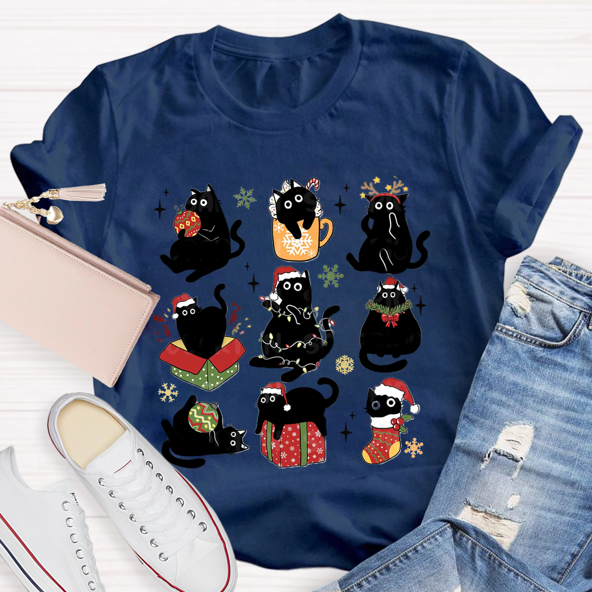 Black Cat Christmas T-Shirt