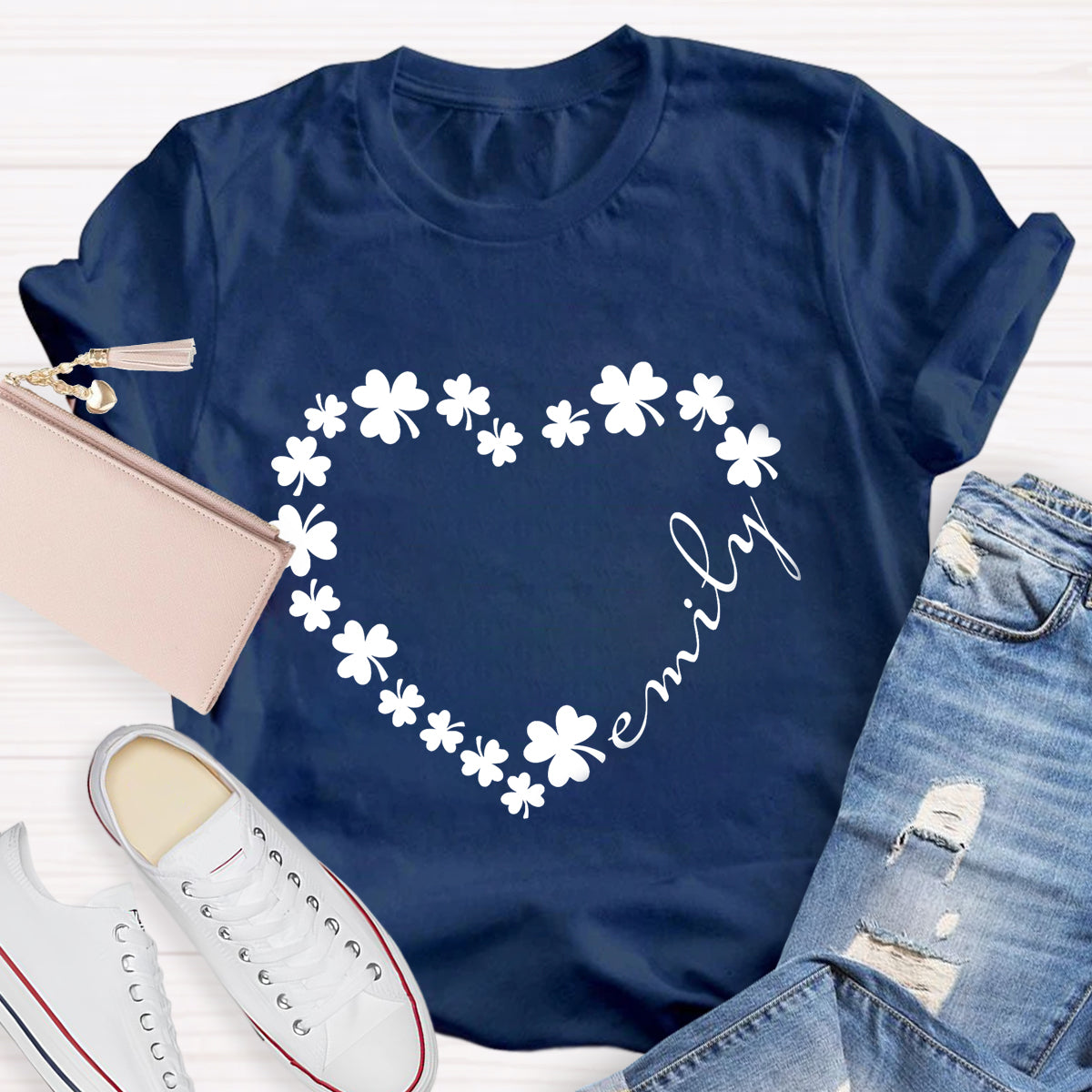 Personalized Name Shamrock Heart  T-Shirt