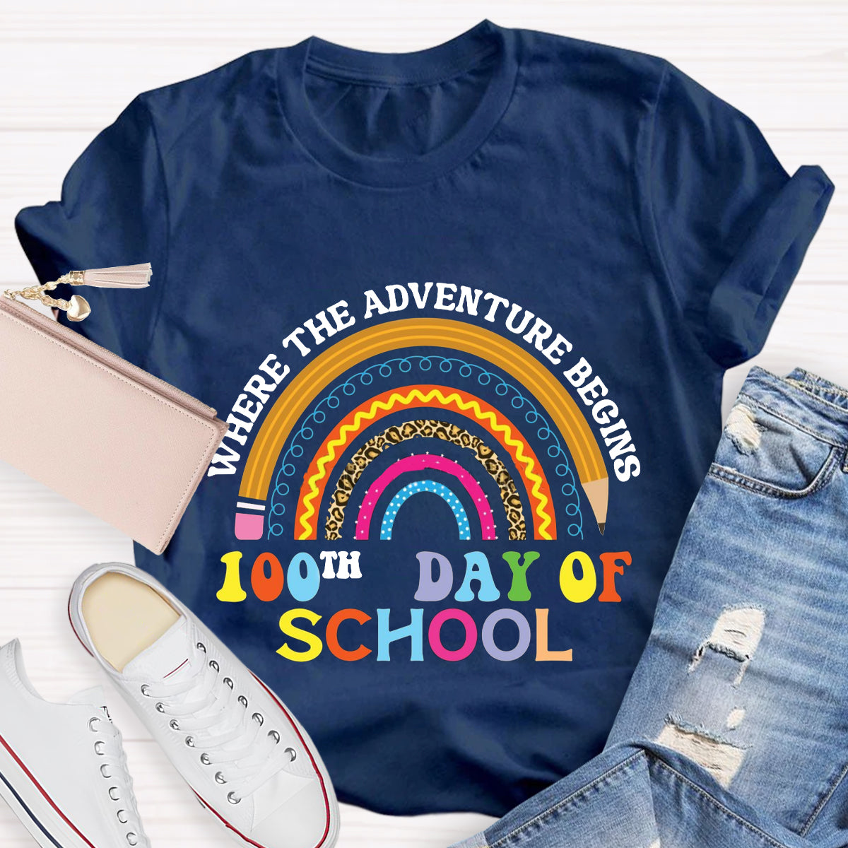 Where The Adventure Beginning 100th Day Of School T-Shirt