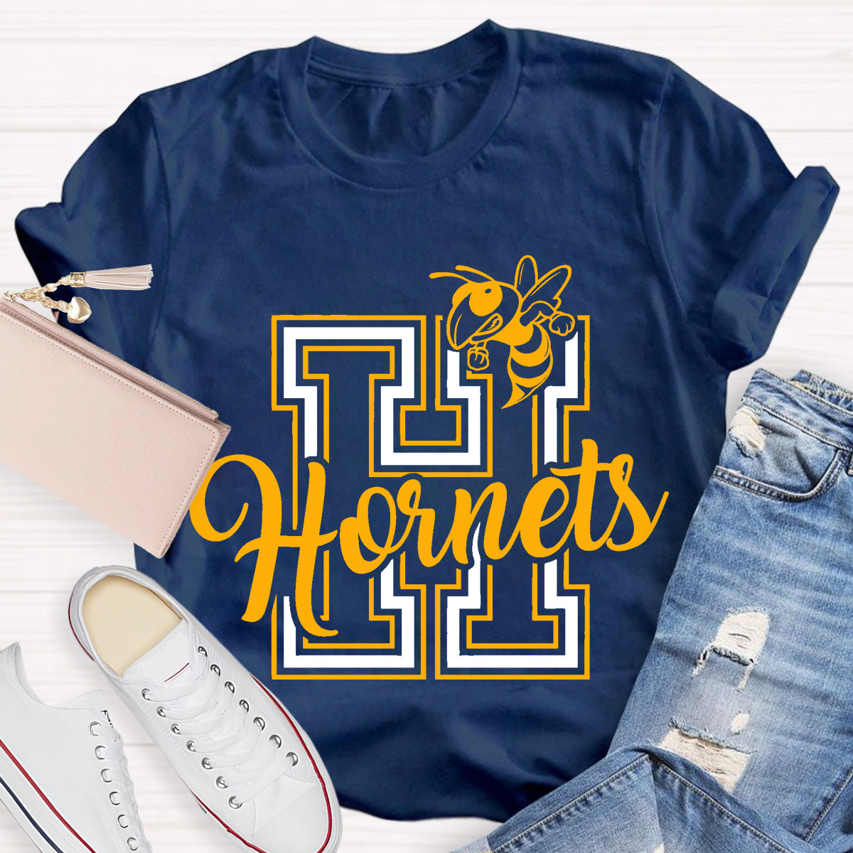 Personalized School Mascot Hornets Teacher T-Shirt