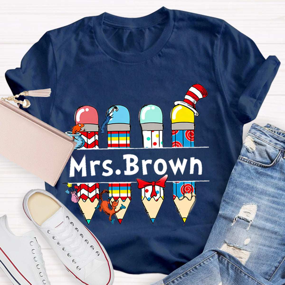 Personalized Name Reading Children Books Mrs. Brown T-Shirt