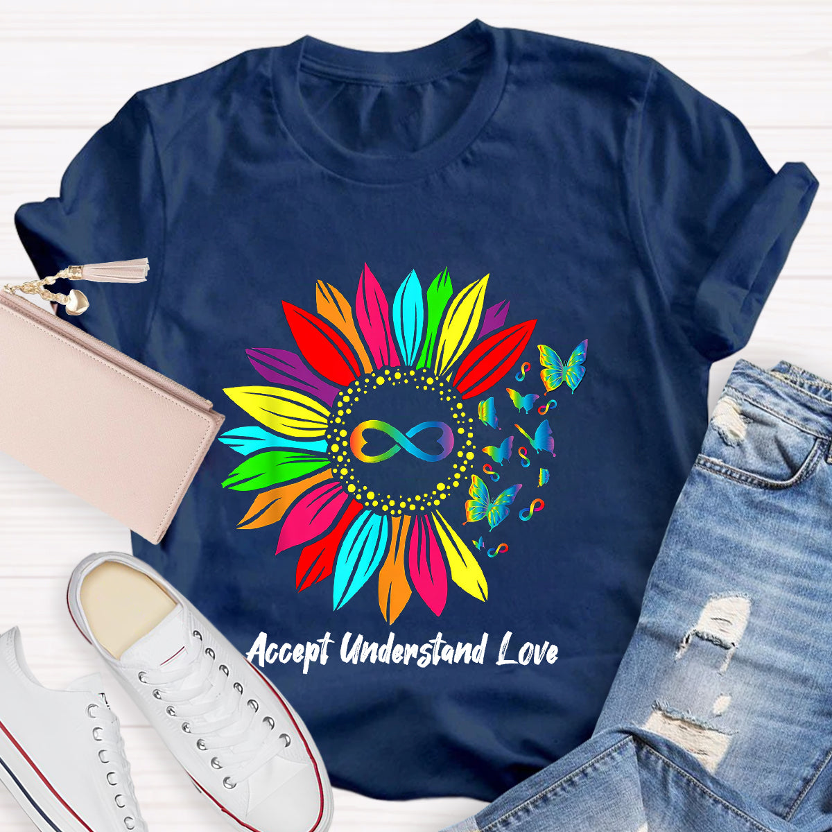 Accept Understand Love Colorful Sunflower T-Shirt