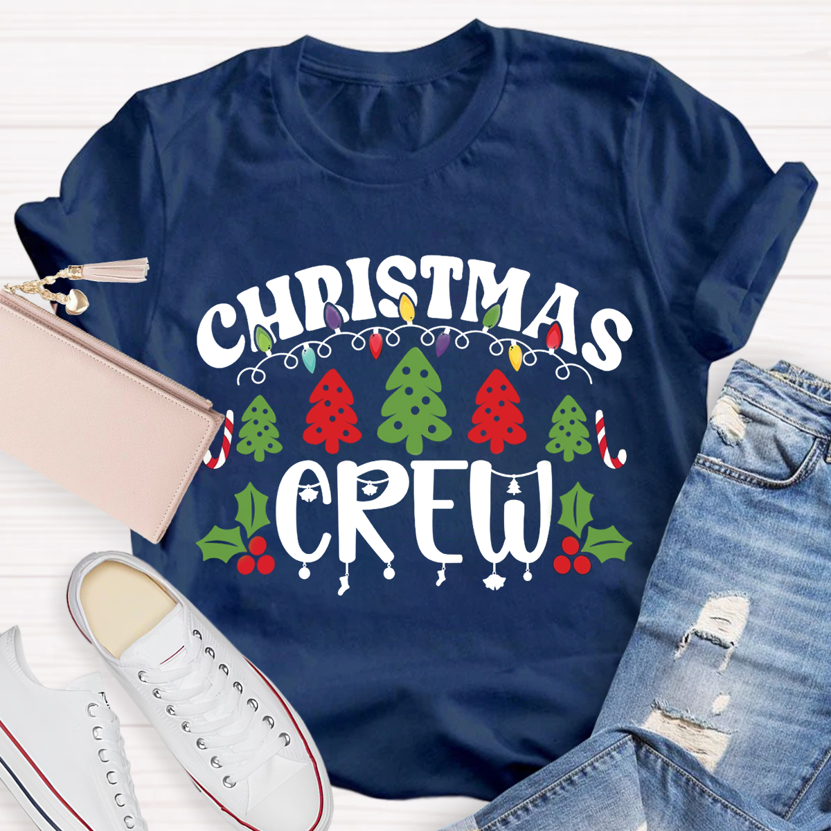 Christmas Crew Christmas Tree Light Teacher T-Shirt