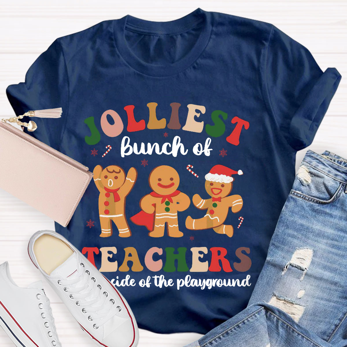 Jolliest Bunch of Teachers This Side Is Playground Gingerbread Man T-Shirt