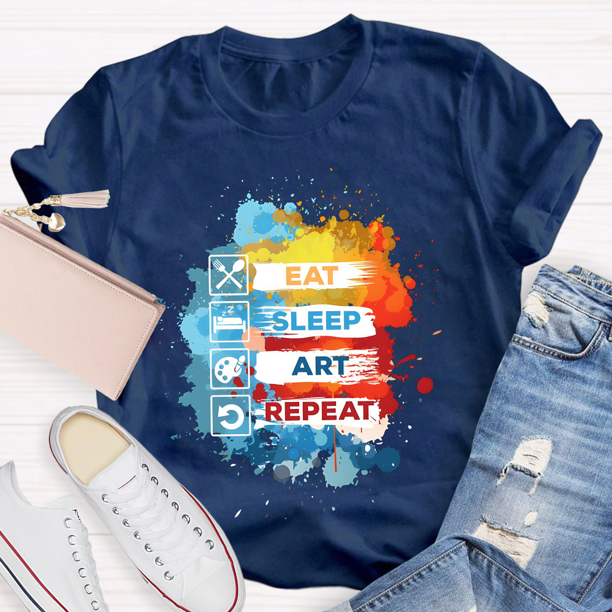 Eat Sleep Art Repeat Teacher T-Shirt