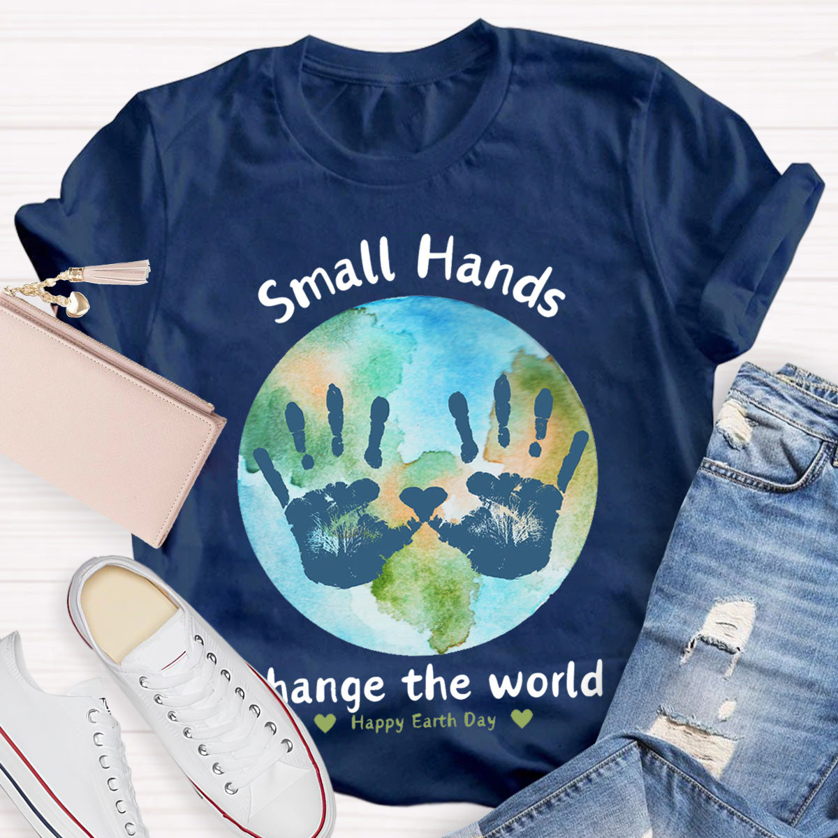 Earth Day Activity Handprint Small Hands Teacher T-Shirt