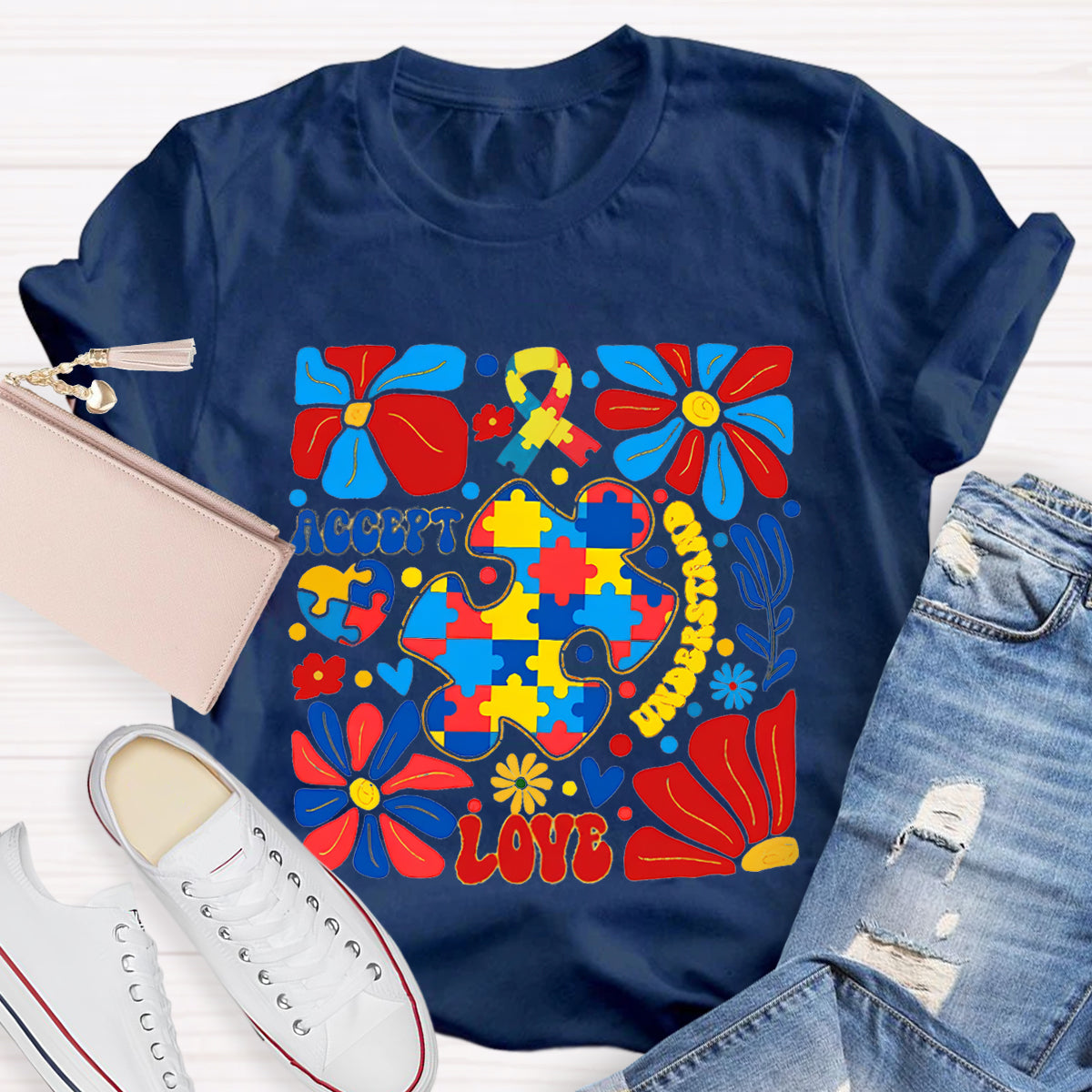 Accept Love Autism Floral T-Shirt