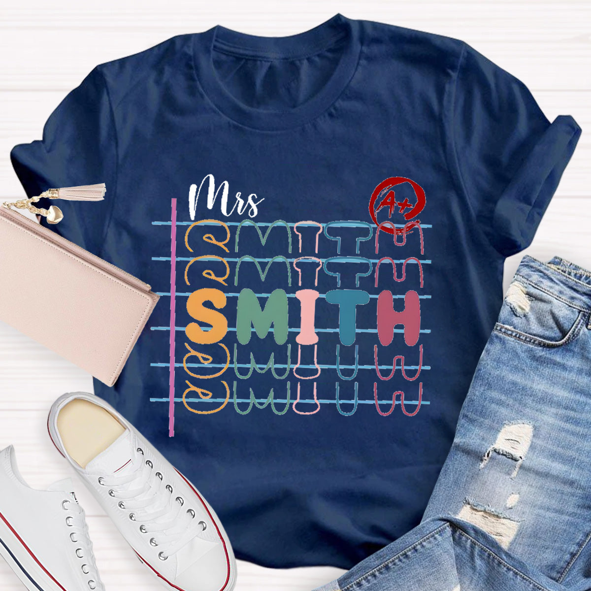 Personalized  Name Colorful Letters  Teacher T-Shirt