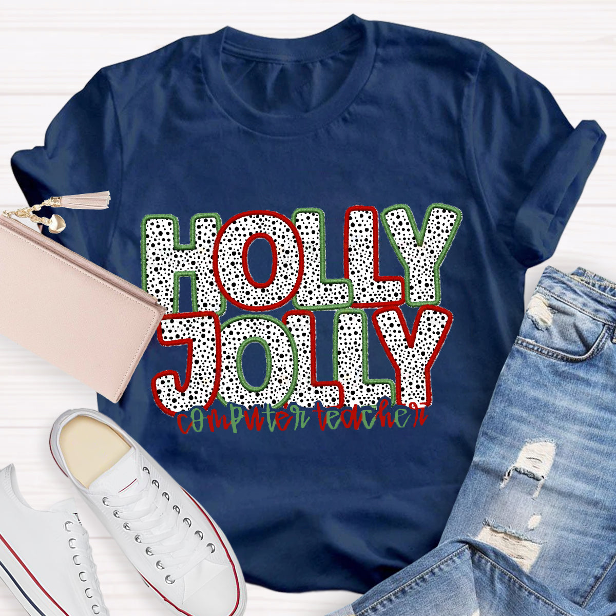 Personalized Subject Holly Jolly Teacher T-Shirt