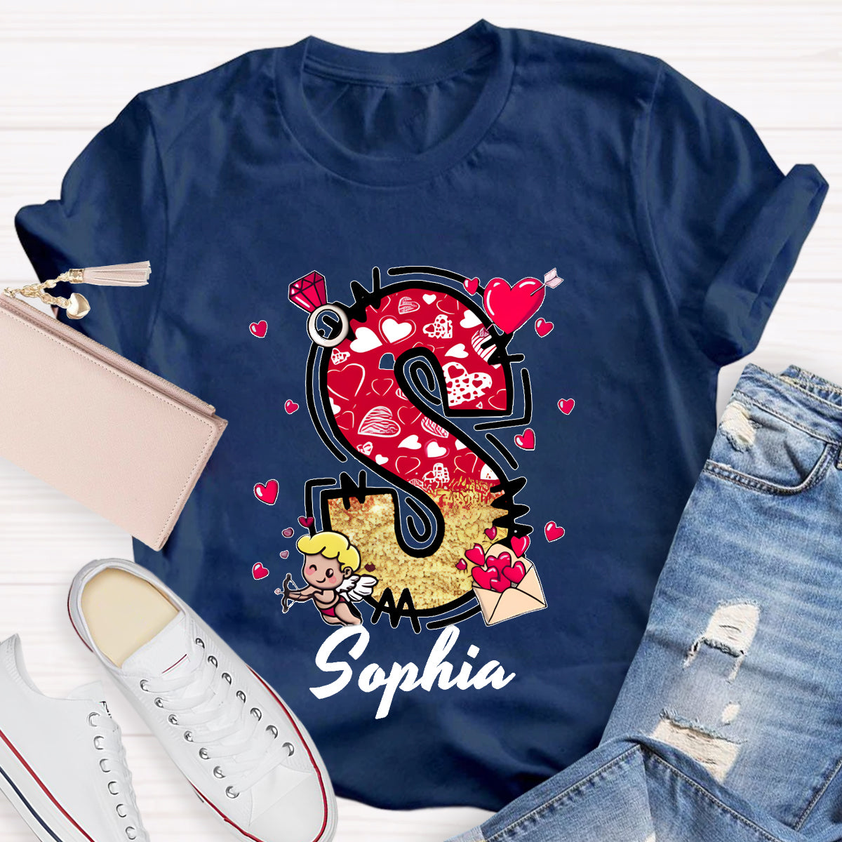 Personalized Name Valentine Day Alphabet T-Shirt