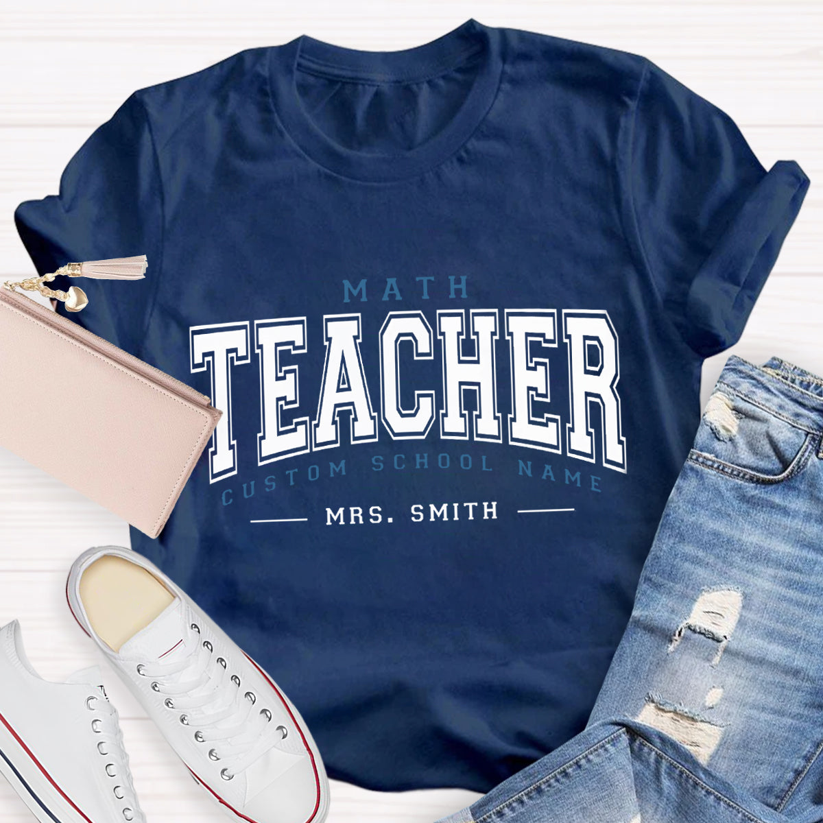 Personalized School Name And Teacher Name Math Teacher T-Shirt