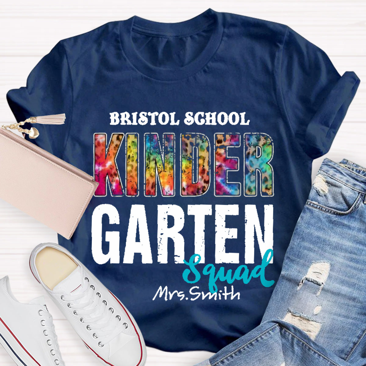 Personalized School Name Teacher Name And Grade Squad Colorful Leopard T-Shirt