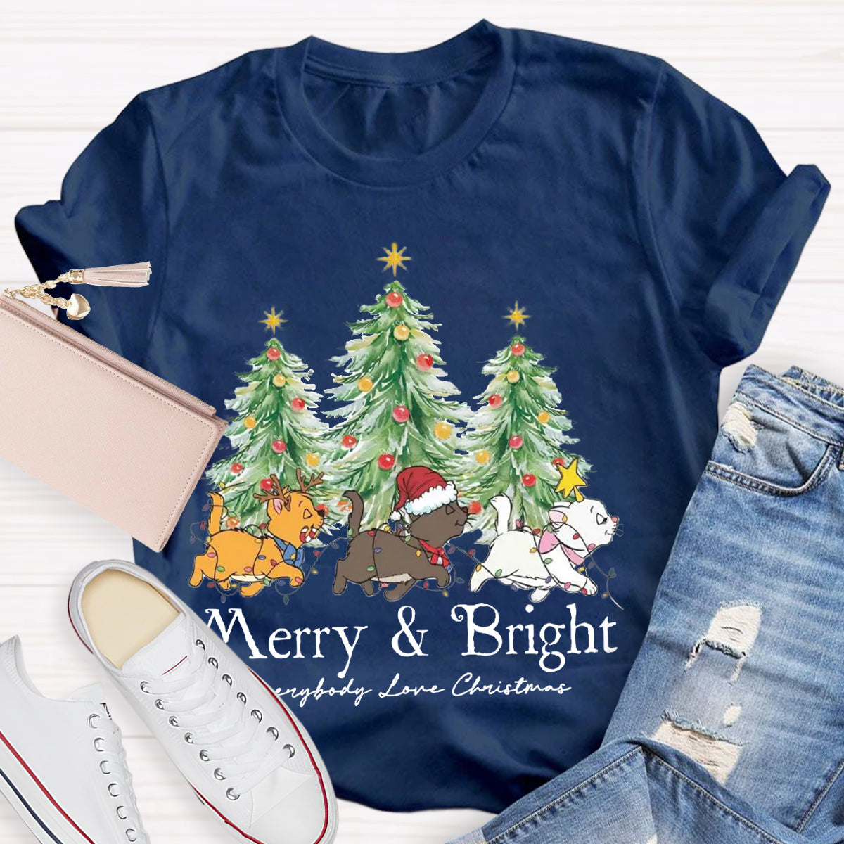 Merry & Bright Everybody Love Christmas Teacher T-Shirt